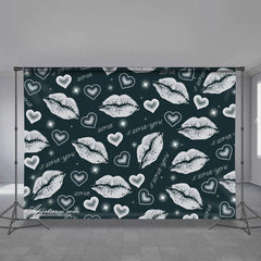 Aperturee - Grey Theme Kiss Heart Happy Valentines Day Backdrop