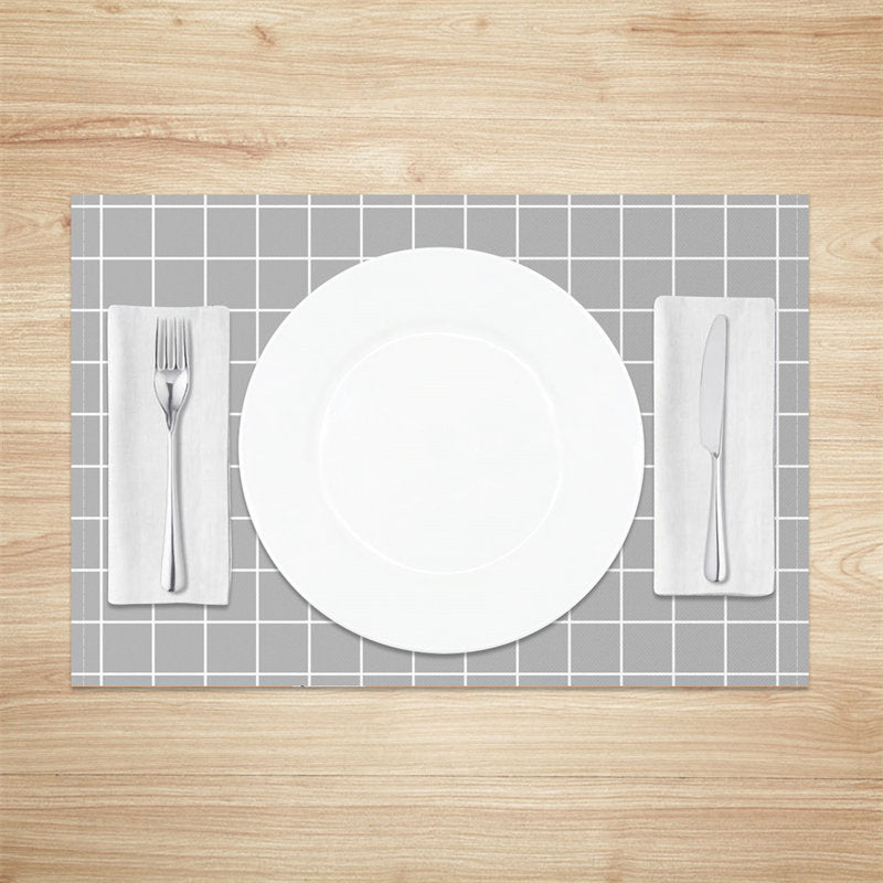 Aperturee - Grey White Checkred Plaid Dinner Set Of 4 Placemats