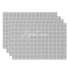 Aperturee - Grey White Checkred Plaid Dinner Set Of 4 Placemats