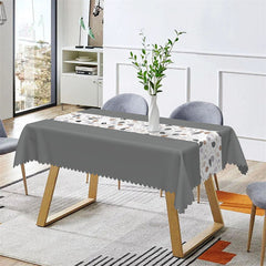 Aperturee - Grey White Plant Leaves Spring Rectangle Tablecloth