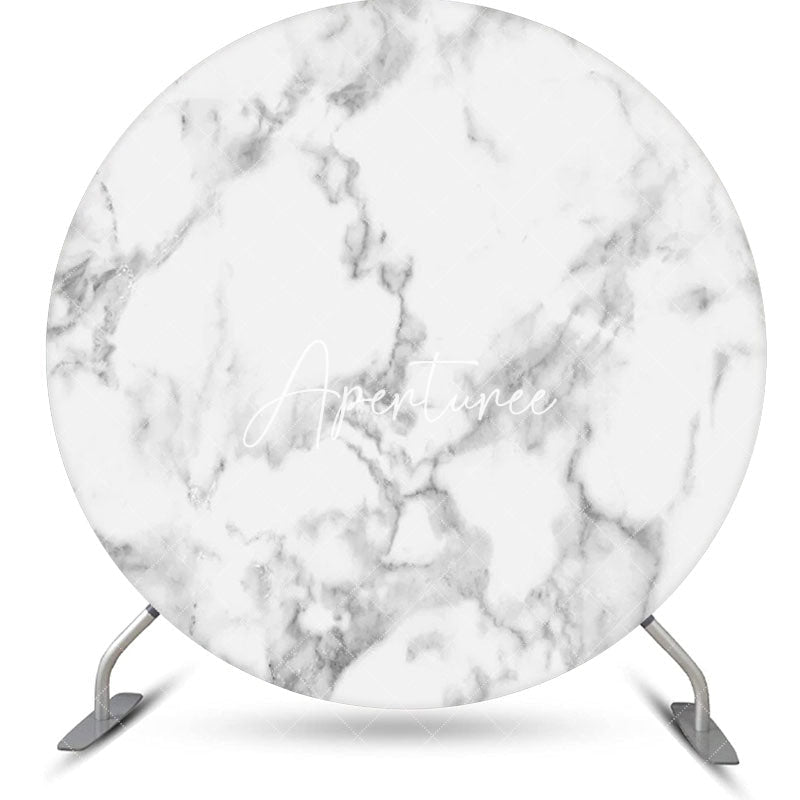 Aperturee - Grey White Simple Marble Round Birthday Backdrop