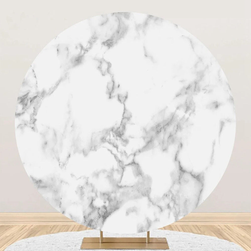 Aperturee - Grey White Simple Marble Round Birthday Backdrop