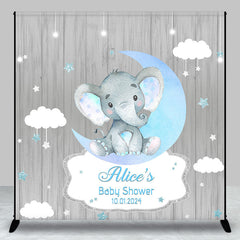 Aperturee - Grey Wood Elephant Moon Custom Baby Shower Backdrop