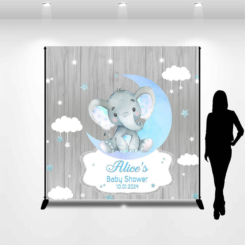 Aperturee - Grey Wood Elephant Moon Custom Baby Shower Backdrop