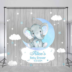 Aperturee - Grey Wood Elephant Moon Custom Baby Shower Backdrop