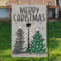 Aperturee - Grey Xmas Tree Burlap Merry Christmas Garden Flag