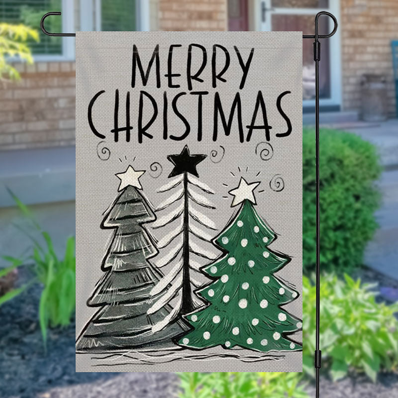 Aperturee - Grey Xmas Tree Burlap Merry Christmas Garden Flag