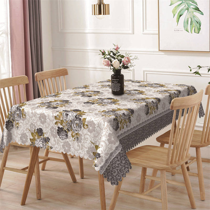 Aperturee - Grey Yellow Dense Flower Prints Rectangle Tablecloth