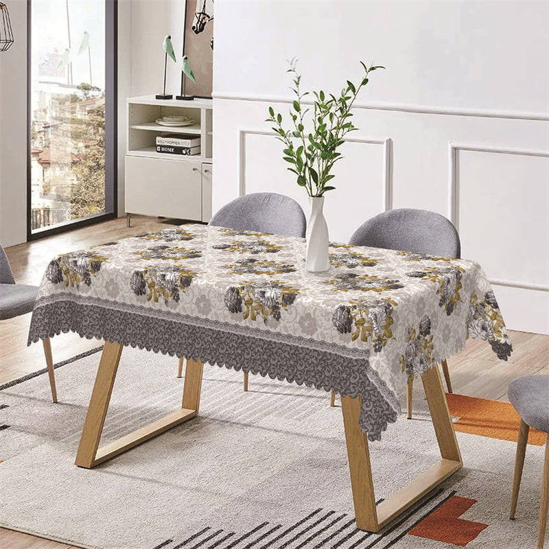 Aperturee - Grey Yellow Dense Flower Prints Rectangle Tablecloth