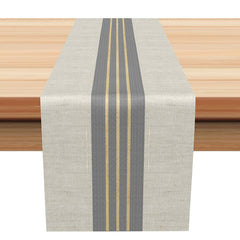 Aperturee - Grey Yellow Line Simple Fabric Texture Table Runner