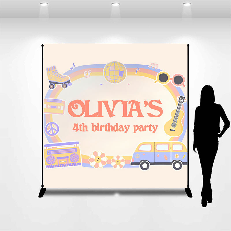 Aperturee - Groovy Custom Name Birthday Party Backdrop For Kids