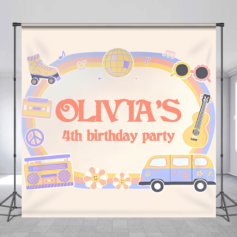 Aperturee - Groovy Custom Name Birthday Party Backdrop For Kids