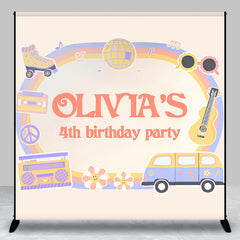 Aperturee - Groovy Custom Name Birthday Party Backdrop For Kids