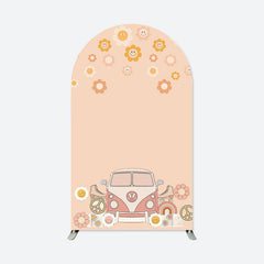 Aperturee - Groovy Floral Beige Truck Birthday Arch Backdrop