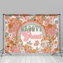 Aperturee - Groovy Grad Cartoon Daisy Floral Graduation Backdrop