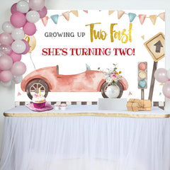 Aperturee - Growing Up Two Fastred Car 2nd Birthday Backdrop