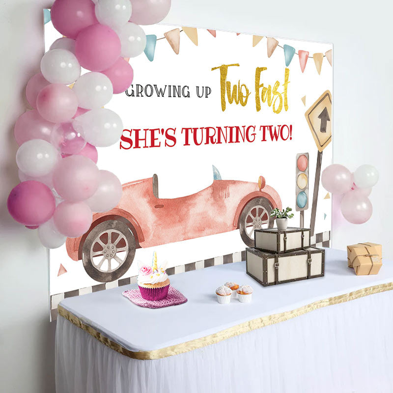 Aperturee - Growing Up Two Fastred Car 2nd Birthday Backdrop