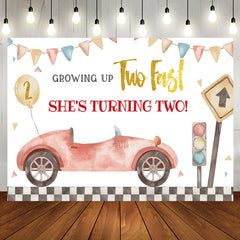 Aperturee - Growing Up Two Fastred Car 2nd Birthday Backdrop