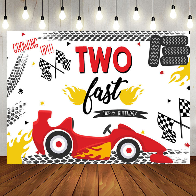 Aperturee - Growing Up Two Last Racing Car Happy Birthday Backdrop