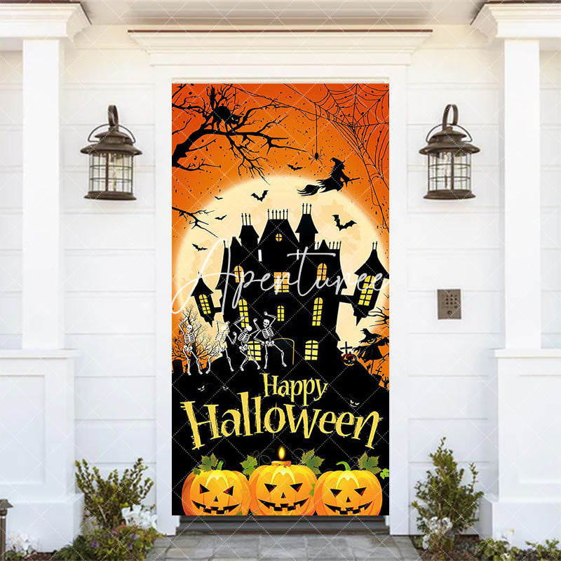 Aperturee - Halloween Castle Witch Pumpkin Party Door Cover