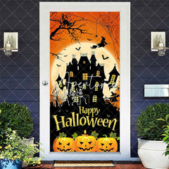 Aperturee - Halloween Castle Witch Pumpkin Party Door Cover