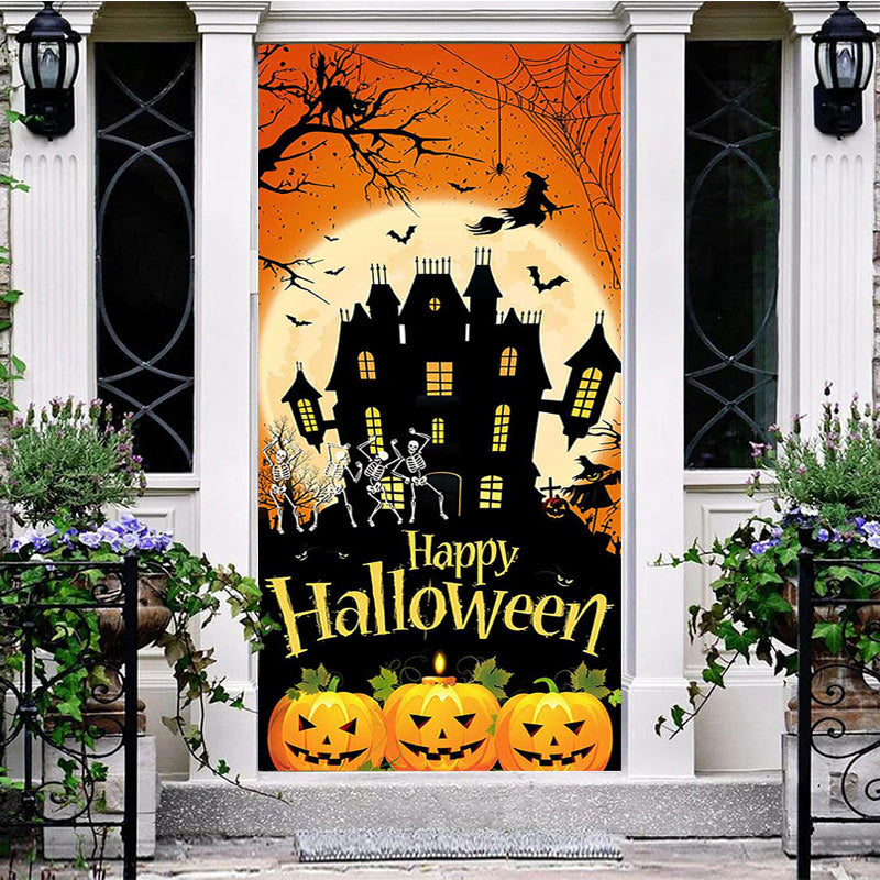 Aperturee - Halloween Castle Witch Pumpkin Party Door Cover