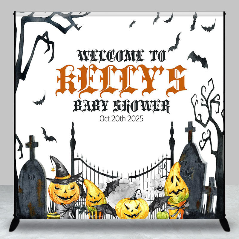 Aperturee - Halloween Cemetery Custom Name Baby Shower Backdrop