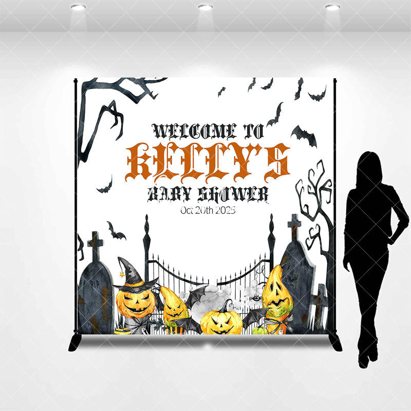 Aperturee - Halloween Cemetery Custom Name Baby Shower Backdrop