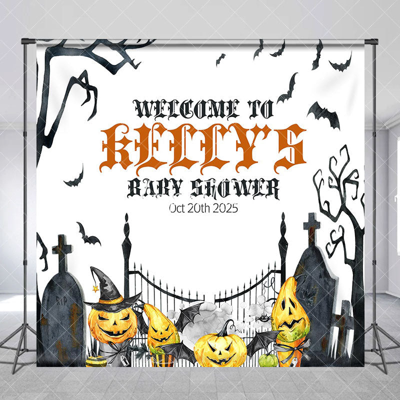 Aperturee - Halloween Cemetery Custom Name Baby Shower Backdrop