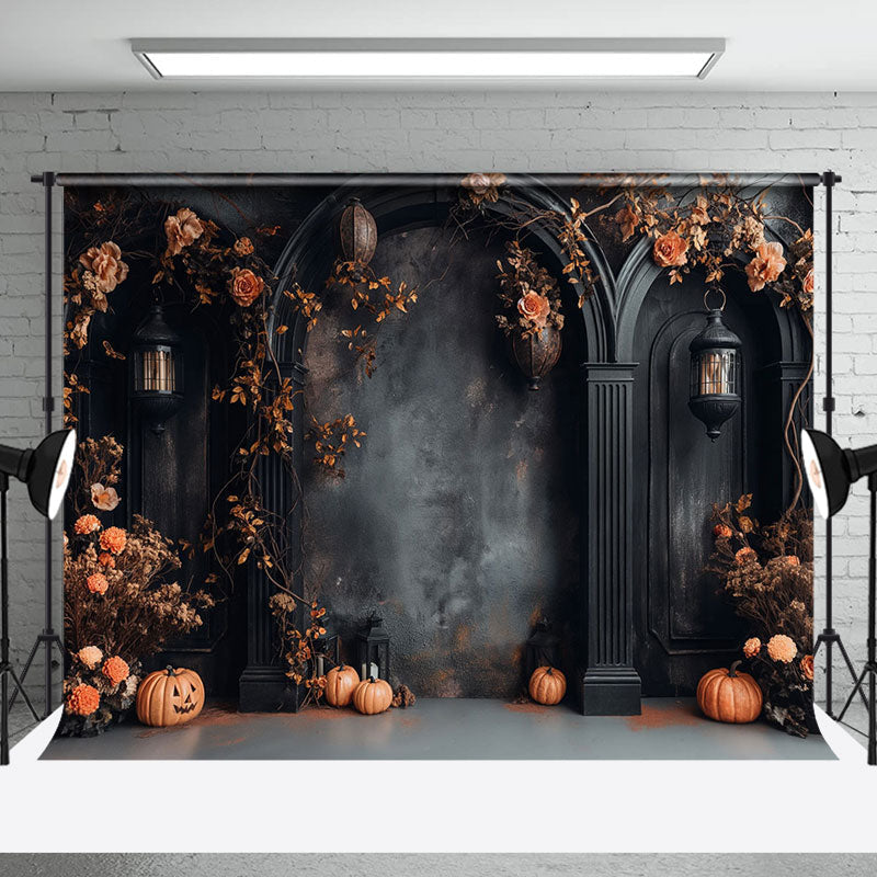 Aperturee - Halloween Dark Black Wall Floral Cake Smash Backdrop