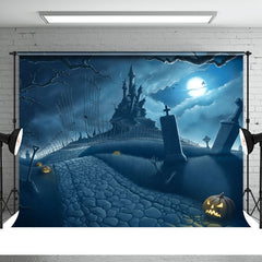 Aperturee - Halloween Horror Castle Tree Pumpkin Lamps Backdrop