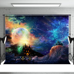 Aperturee - Halloween Misty Night Castle Bat Moon Pumpkin Backdrop