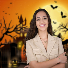 Aperturee - Halloween Moon Haunted Castle Pumpkin Lantern Backdrop