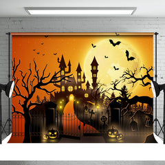 Aperturee - Halloween Moon Haunted Castle Pumpkin Lantern Backdrop