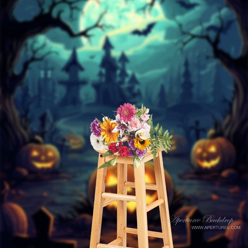 Aperturee - Halloween Nightmare Pumpkin Haunted House Backdrop