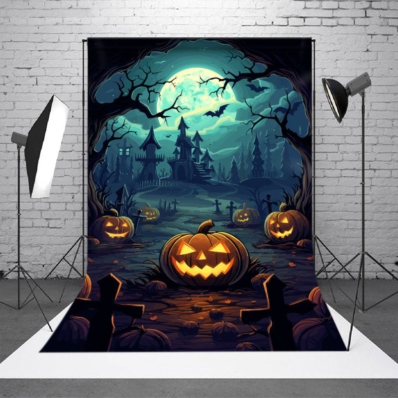 Aperturee - Halloween Nightmare Pumpkin Haunted House Backdrop