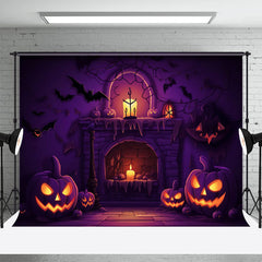 Aperturee - Halloween Pumpkin Candle Fireplace Portrait Backdrop