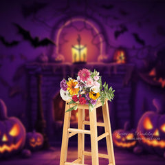 Aperturee - Halloween Pumpkin Candle Fireplace Portrait Backdrop