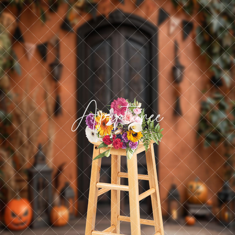 Aperturee - Halloween Pumpkins Retro Door Cake Smash Backdrop