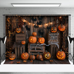 Aperturee - Halloween Pumpkins Wooden Room Cake Smash Backdrop