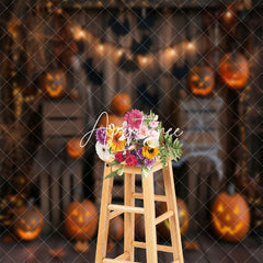 Aperturee - Halloween Pumpkins Wooden Room Cake Smash Backdrop