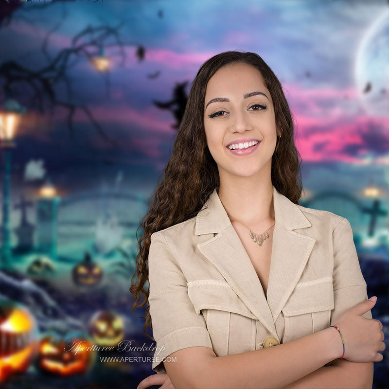 Aperturee - Halloween Punpkins And Boos Scary Night Theme Backdrop