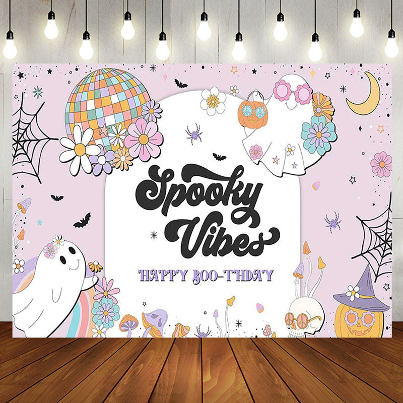 Aperturee - Halloween Spooky Vibes Ghost Happy Boothday Backdrop