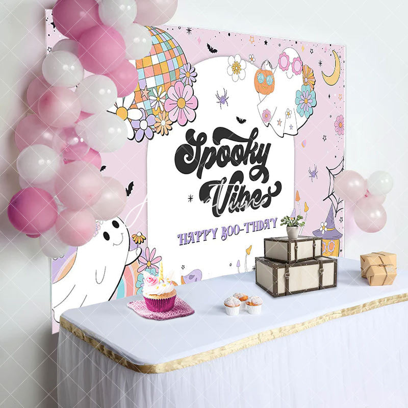 Aperturee - Halloween Spooky Vibes Ghost Happy Boothday Backdrop