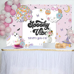 Aperturee - Halloween Spooky Vibes Ghost Happy Boothday Backdrop