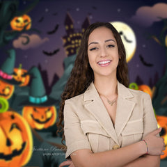 Aperturee - Halloween Witch Moon Bat Pumpkin Haunted House Backdrop