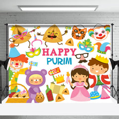 Aperturee - Hamantashen Clown Happy Purim Backdrop For Kids