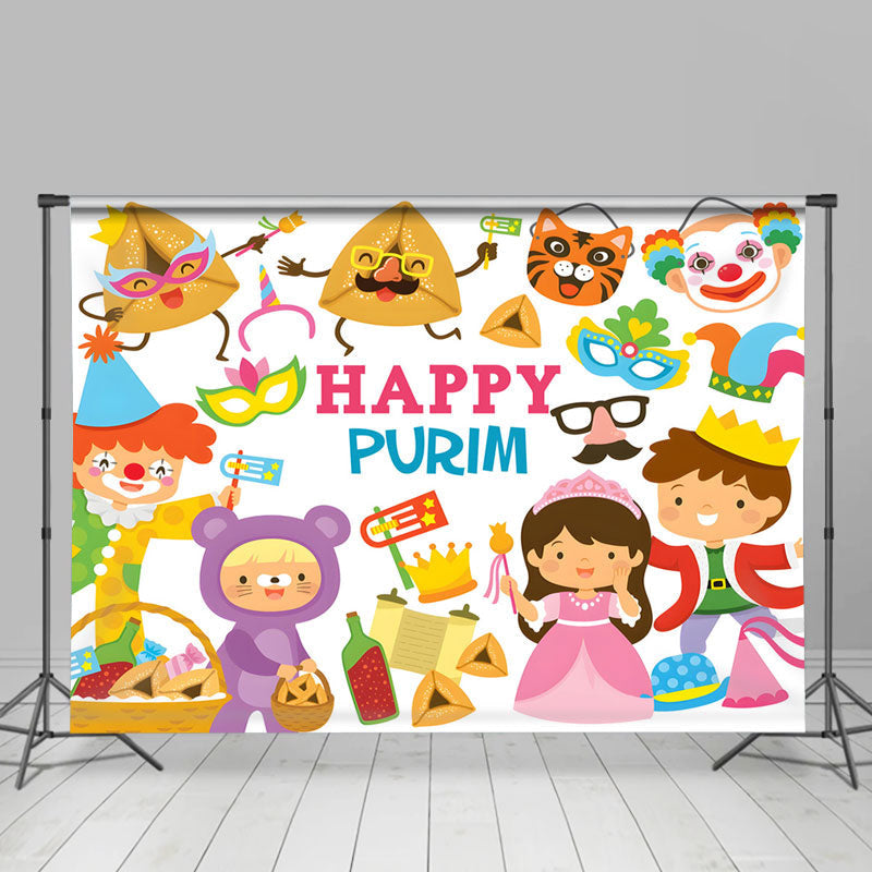 Aperturee - Hamantashen Clown Happy Purim Backdrop For Kids