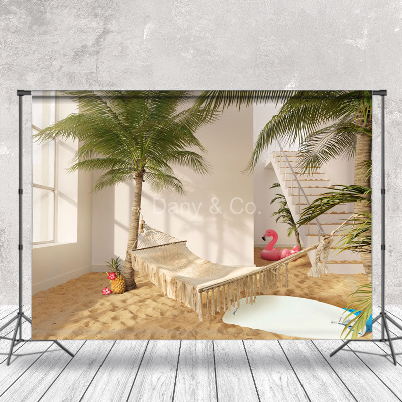 Aperturee - Hammock Beach Coconut Tree Indoor Vacation Backdrop