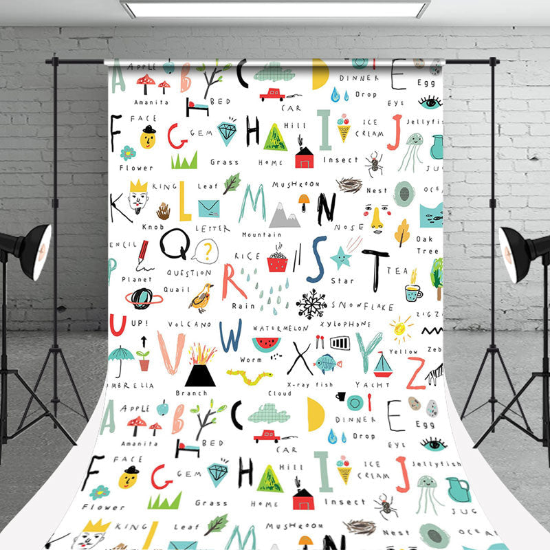 Aperturee - Hand Drawn Alphabet Photo Backdrop For Studio